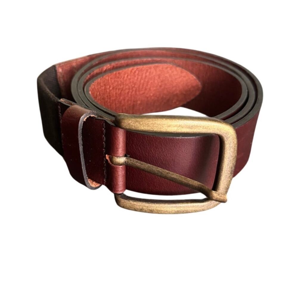 LL Bean Mens Brown Leather Stretch Belt Brass Buckle 509490 Made In UK Size 44